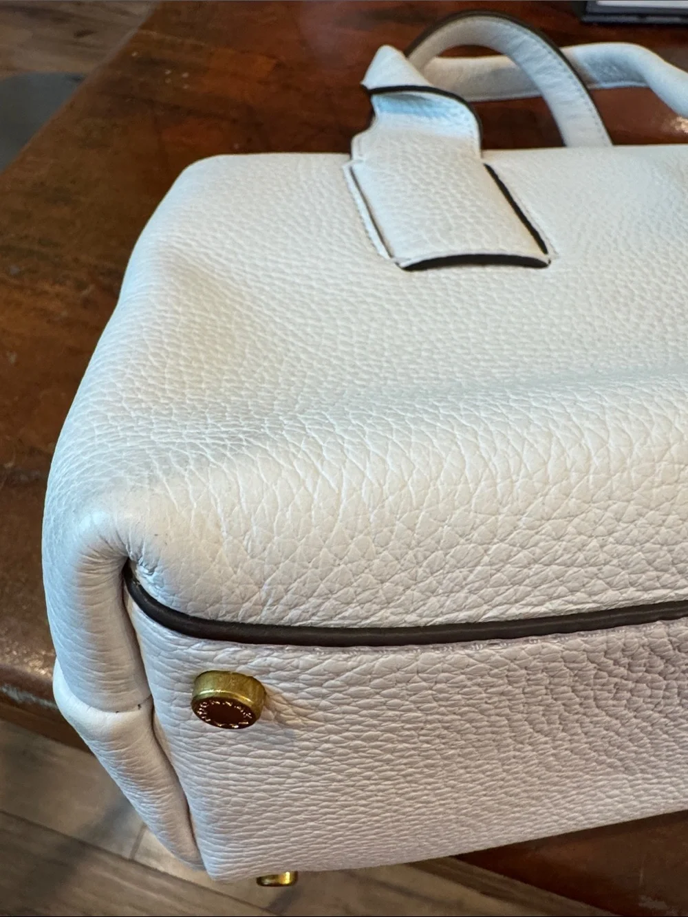 Donna Karan Amagansett White Pebbled Leather Satchel with Gold Hardware